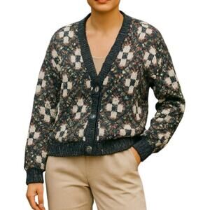 KNIT KNIT Cardigan Women Sz M Cozy Colorfull Grandpa Festival Retro Cottage Y2K